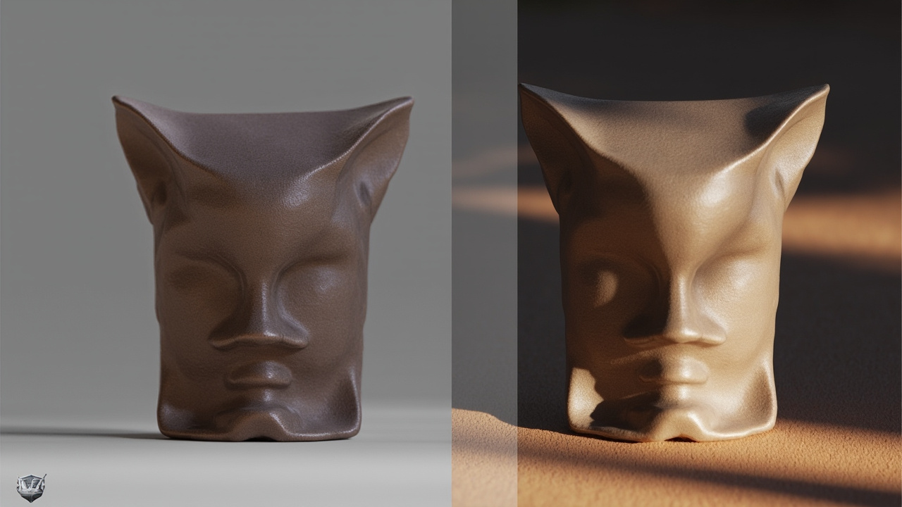 A split-screen image showing an AI-generated 3D model before and after professional refinement, highlighting the importance of post-processing