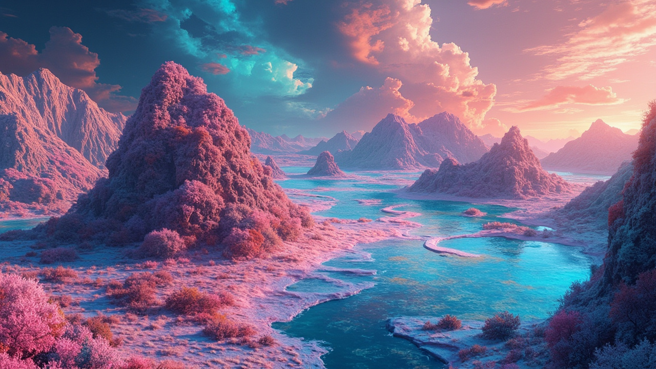A collage of AI-generated surreal landscapes blending photography and digital art styles
