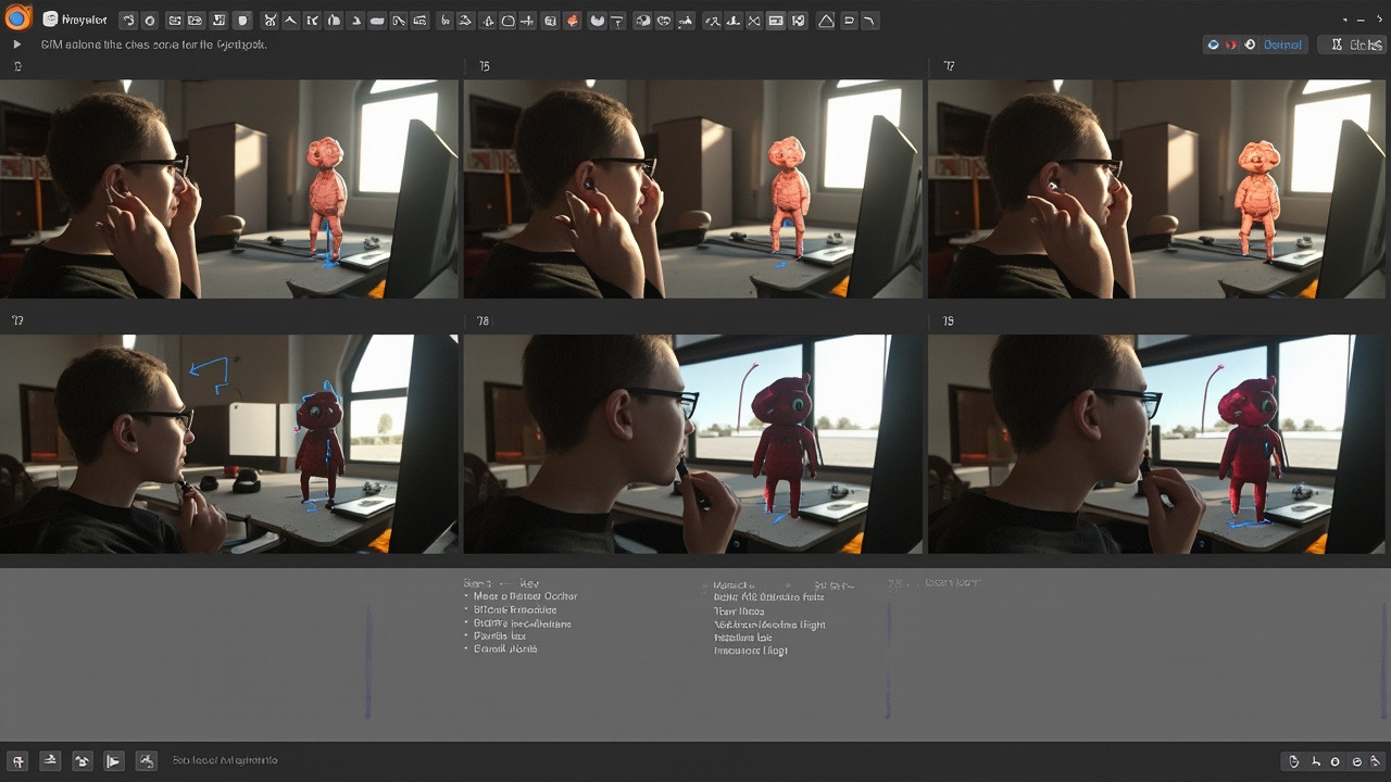 A step-by-step visual guide showing an artist refining an AI-generated 3D model in Blender, highlighting the manual adjustments needed